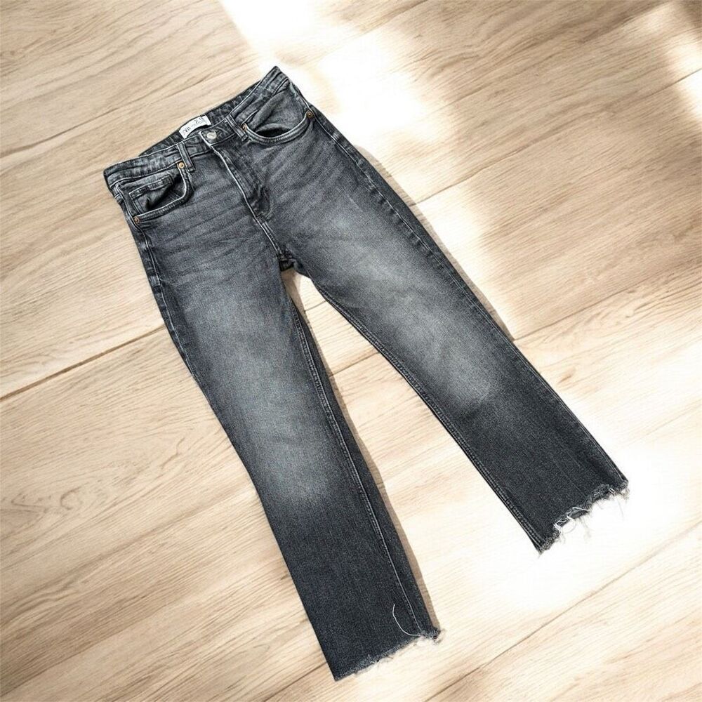 Zara Gray Black Denim Straight Jeans 4 Cutoff
